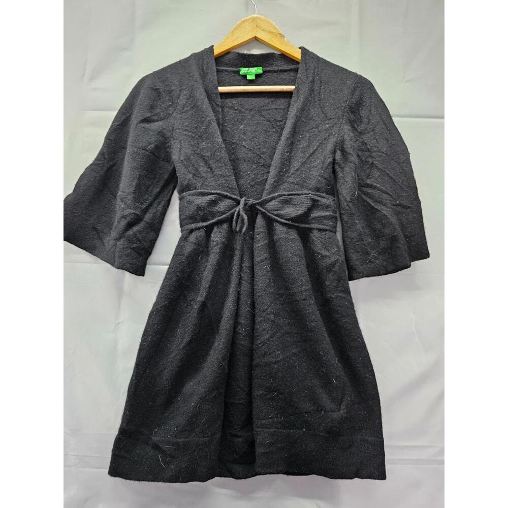 Vintage United Colors of Benetton Wool Blend Belted Cardigan Dress Black S Italy